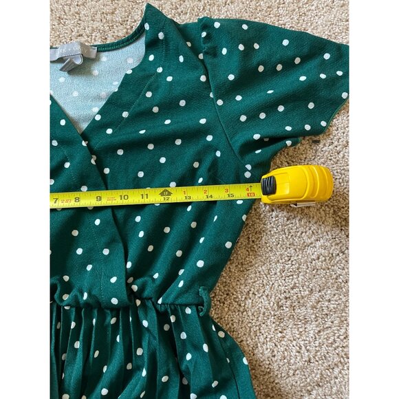 Lark + Grey Women's Size Medium Green‎ Polkadot Short Sleeve Dress Flare - Picture 4 of 6